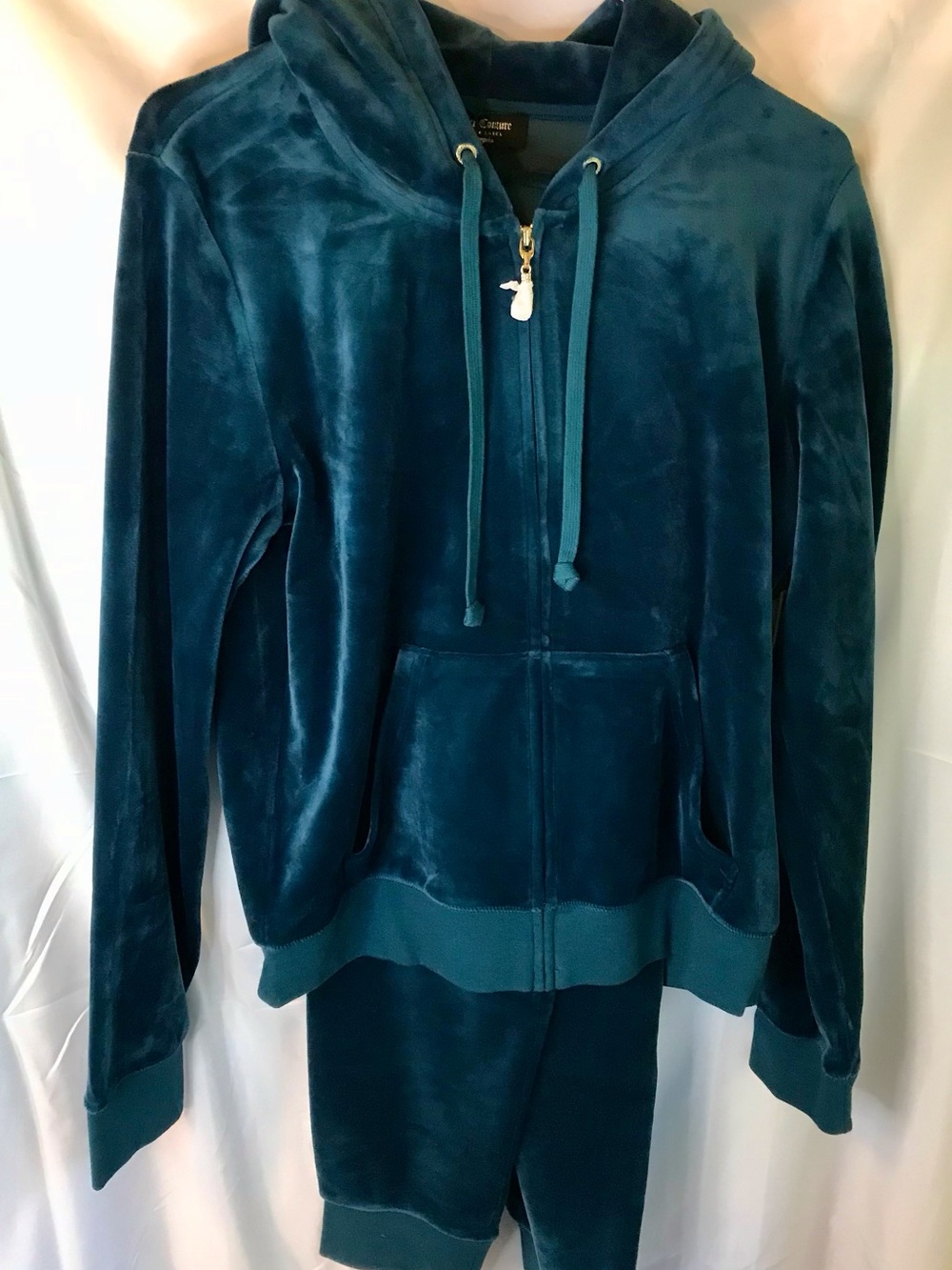 Juicy Couture Black Label Velour Teal Tracksuit Y2K Pants 34x30 Top 20” PTP NWT